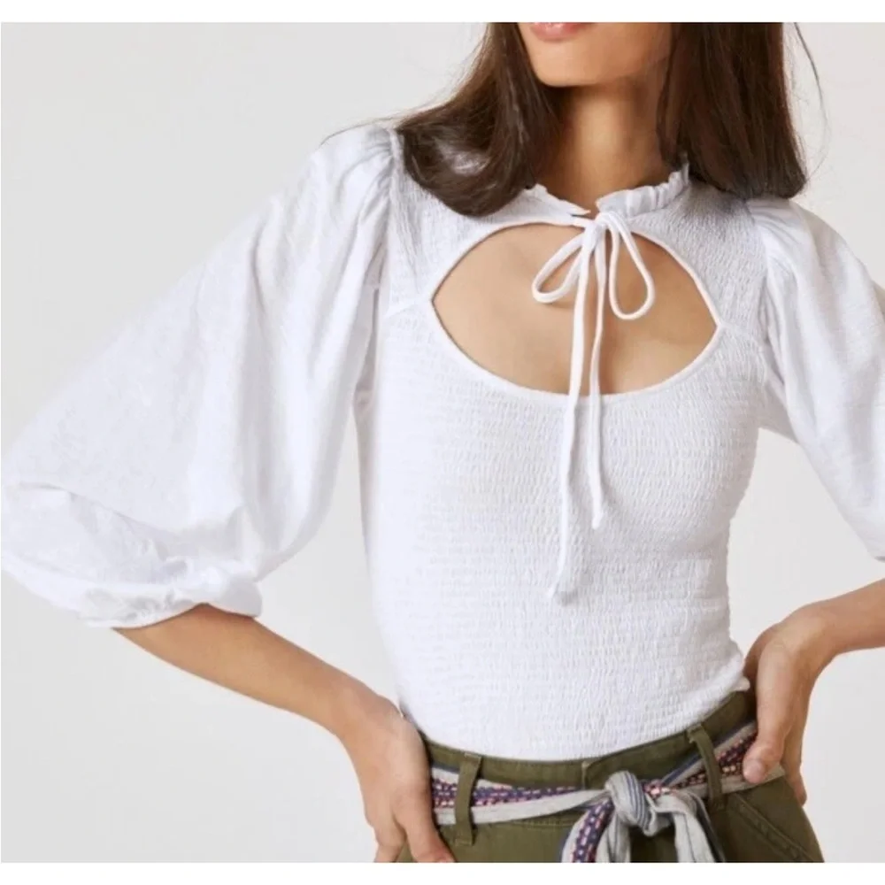 Nation LTD Abrielle Femme Cut-Out Med Ivory Women's Top 3/4 Balloon Puff Sleeve - Picture 6 of 8
